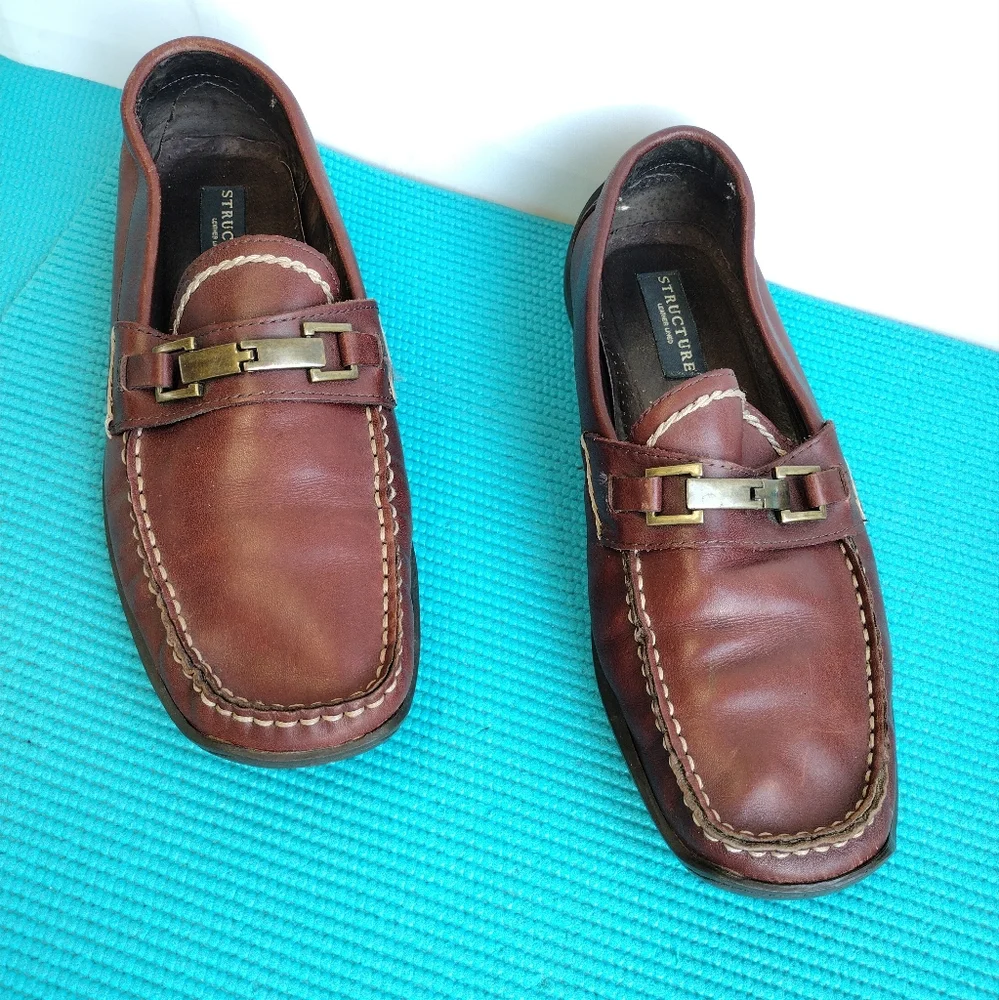 Structure Marathon Mens Leather Lined Slip On Loafers Brown 9.5M